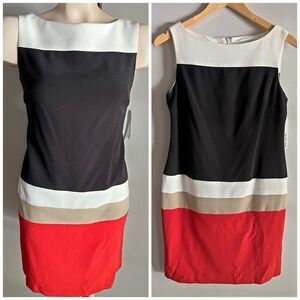 Studio One NY Colorblock Sheath Dress Red Black White Tan Size 6 NWT
